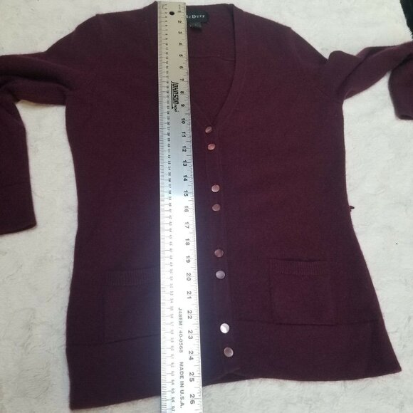 Mcduff Womens 100% Cashmere V-Neck Button-Front Cardigan Small Purple 3/4 Sleeve - Picture 5 of 7